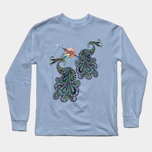 Adult  Coloring  in Art Peacock doodle Long Sleeve T-Shirt